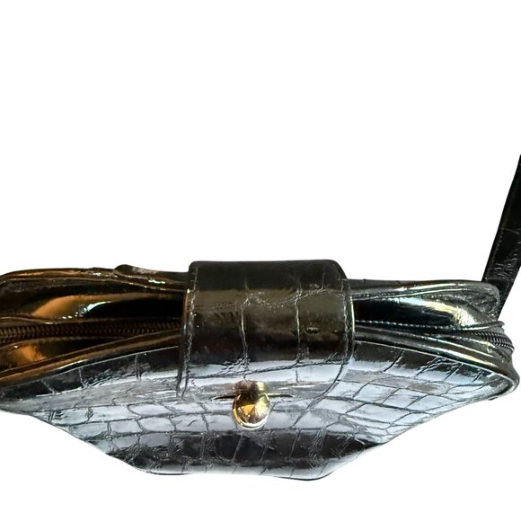 Stuart Weitzman Faux Leather Croco Embossed Patent Shoulder Bag Women's Black - Picture 4 of 11